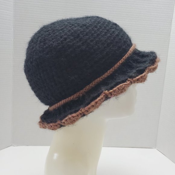 Lined Black Hat with Large Flower and Tassel Leaves - Picture 4 of 5